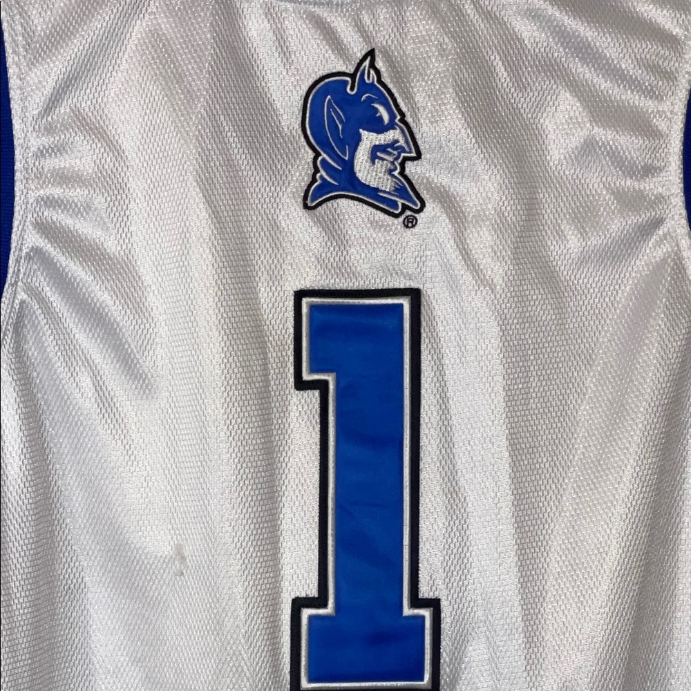 Champion Men's White and Blue Duke #1  Jersey #105 - Picture 10 of 10